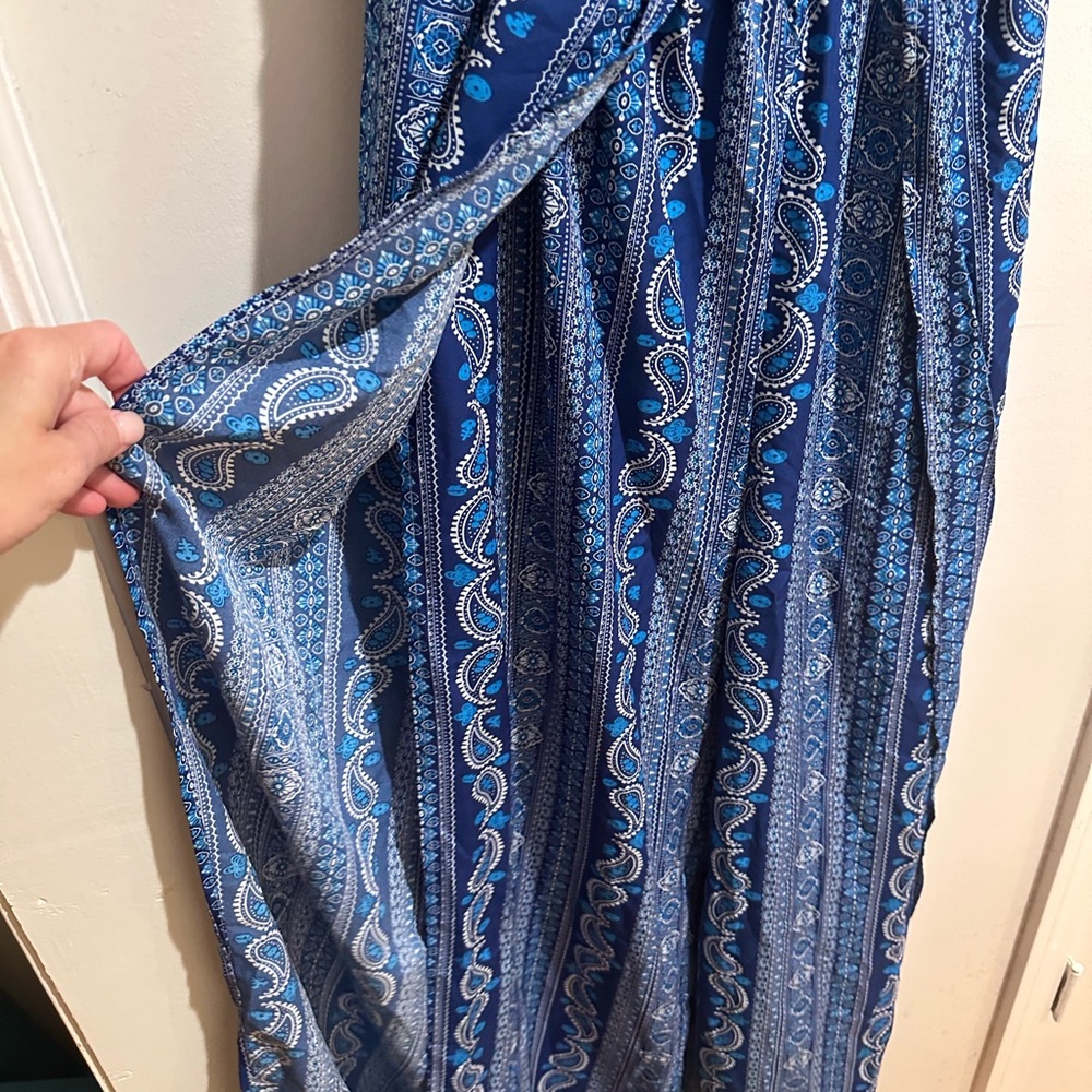 Blue Patterned Maxi StrapLess Romper - Picture 4 of 6